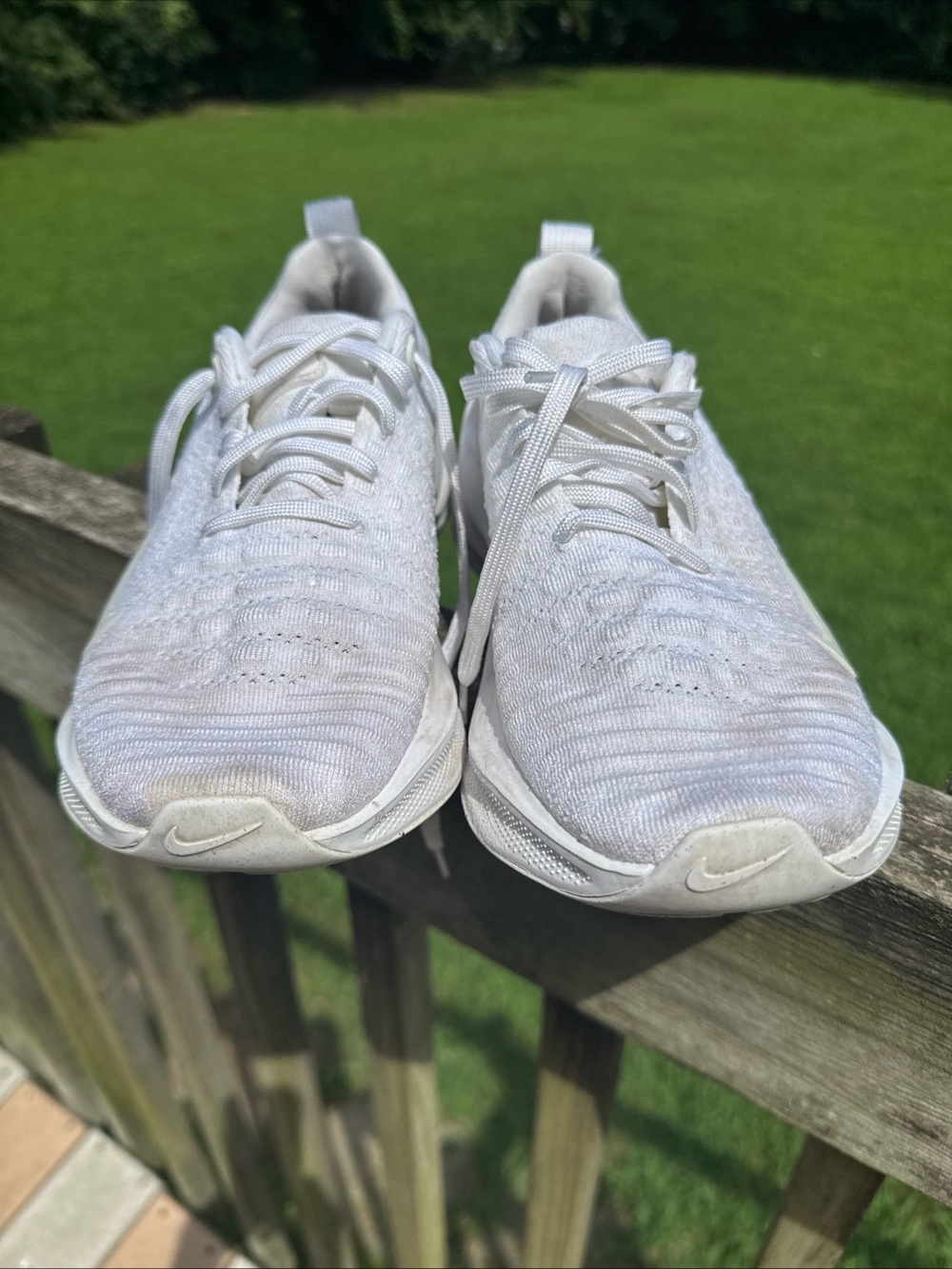 Nike White Knit Running Sneakers with Visible Swoosh